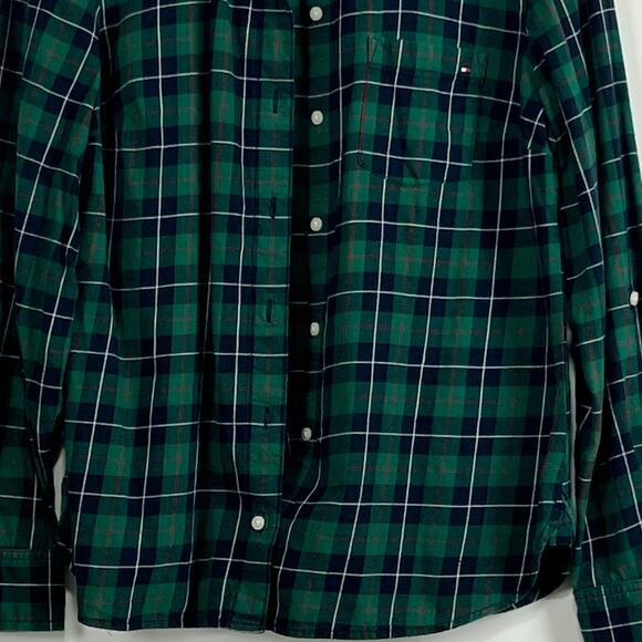 Women's Tommy Hilfiger Green, Navy and, Red Plaid Long Sleeve Button Down Top - Picture 10 of 16